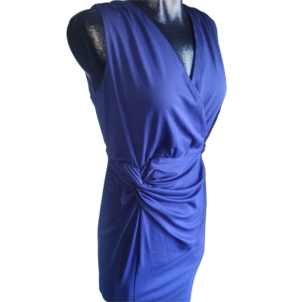 Grace Karin Blue Sleeveless Faux Wrap Midi Sheath Dress Size M - Picture 3 of 7